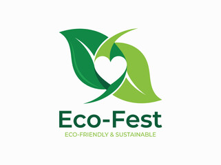 Eco Fest sustainable logo with leaves and heart. © Joan