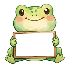 Fototapeta premium Cute cartoon frog holding a blank sign