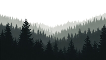 Fototapeta premium Misty mountain pine forest landscape wild nature ecology concept vintage halftone engraved vector illustration graphic element design