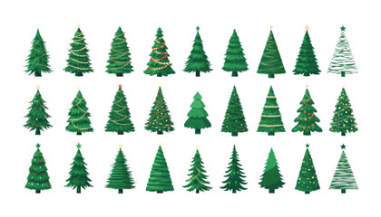 Green coniferous pine fir tree set forest nature ecology concept vintage halftone engraved vector illustration graphic element design © Rashida