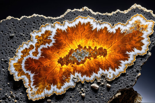 Stunning Graveyard Point plume agate with vibrant amber inclusions and volcanic texture