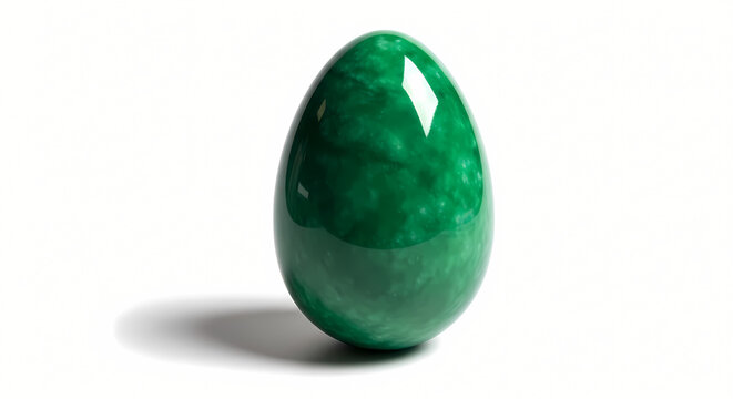 Polished Green Jade Egg Sculpture on White Background