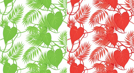 Seamless tropical foliage pattern with palm and heart leaves © nisol