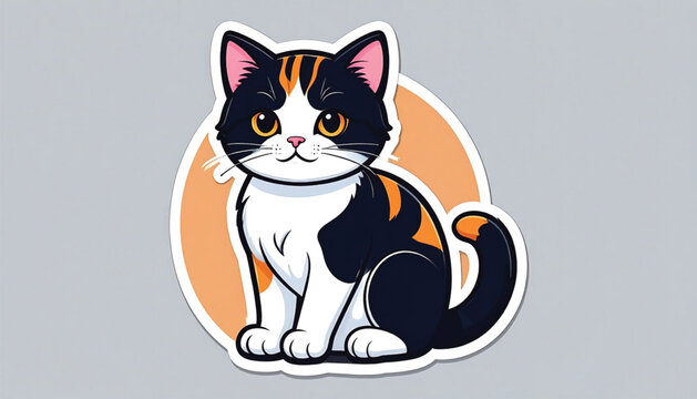 Colorful cartoon calico cat sticker.