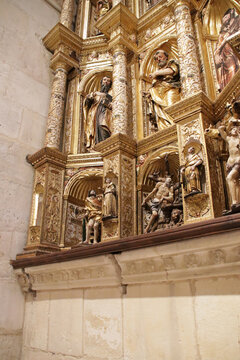 baroque altarpiece in a chapel in a gothic cathedral in burgos in spain 