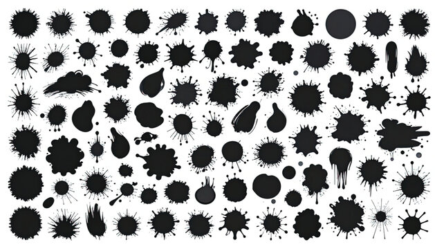 Black spatter ink stain design elements.