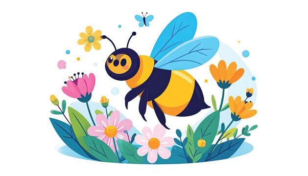 Colorful illustration of a bee flying.