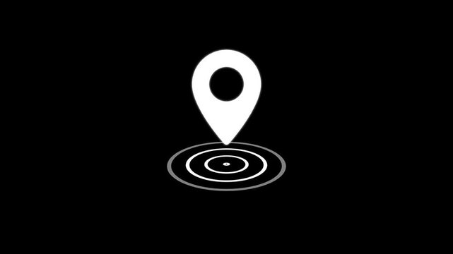 Animated map location pin with pulsing radar effect on black background, navigation