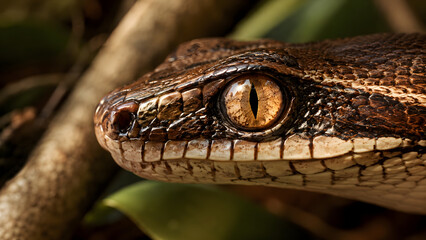 Fototapeta premium Extreme macro of a snake head with intense slitted eye