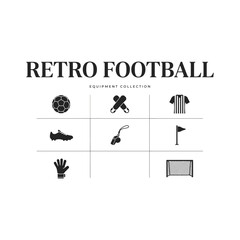 Retro Football Equipment Silhouette Vector Icons © Md