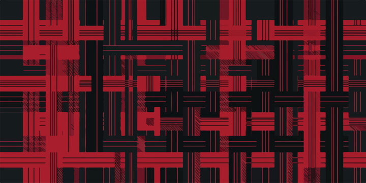Abstract geometric pattern with red and black intersecting lines, modern tech background vector, dark glitch aesthetic texture for digital wallpaper