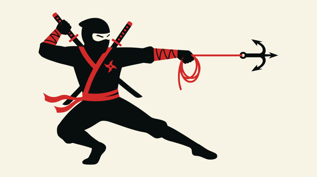 A stealthy ninja in black and red.
