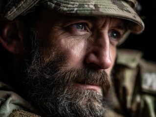 Obraz premium focused soldier in military uniform