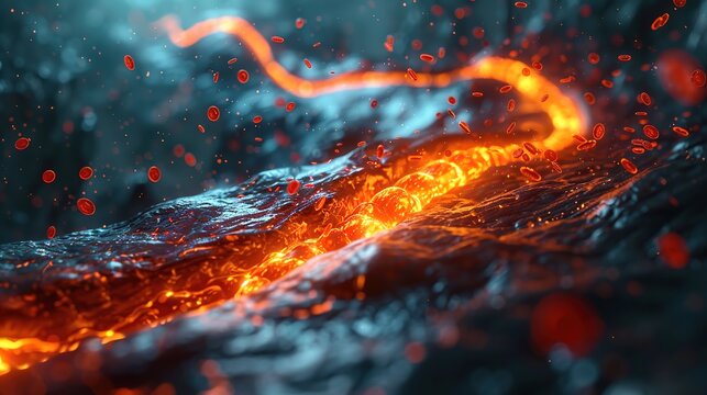 3D medical illustration of coronary heart disease showing blocked coronary arteries and atherosclerotic plaque inside human heart, comparison of healthy and narrowed blood vessels, cardiovascular 
