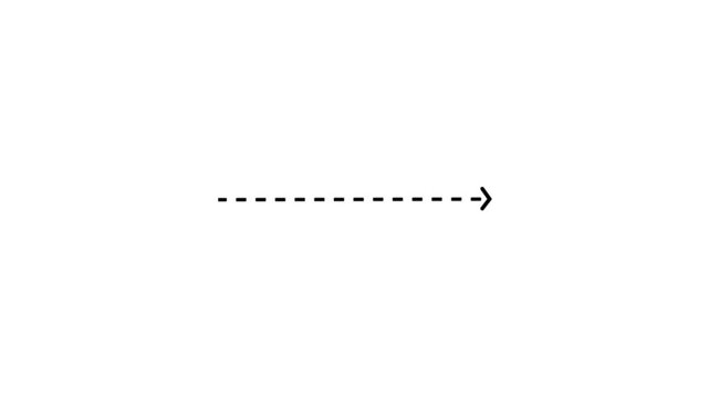 right arrow direction icon with dotted line animation on white background. dot arrows icon sign animated with alpha channel.