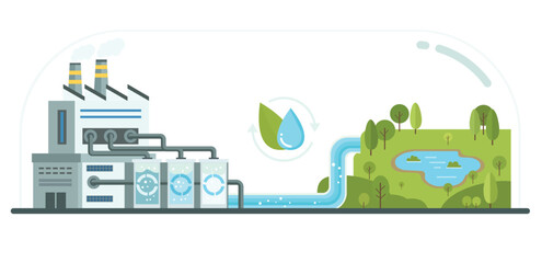 Obraz premium Industrial water recycling system with wastewater treatment process supporting sustainable resource management and environmental conservation concept