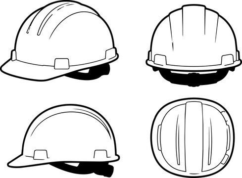 Construction Hand Tools Collection - Construction Safety Helmet Black and White Vector Illustration.eps