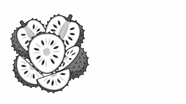 Fresh soursop fruit slices and whole organic produce