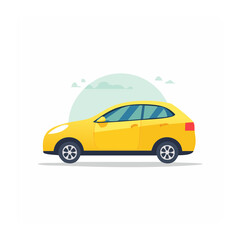 Fototapeta premium Yellow cartoon car with blue roof and white wheels