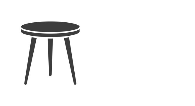 Minimalist three legged stool silhouette isolated on white background