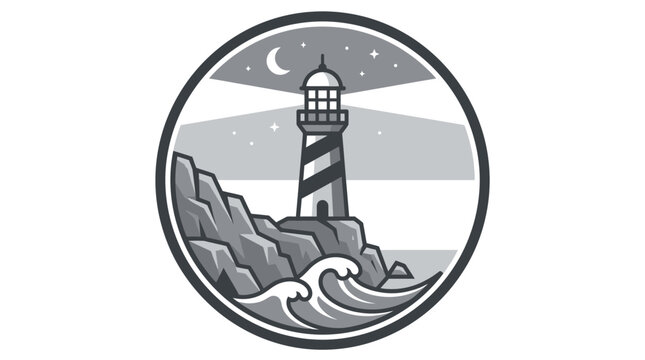 Navigational beacon guiding ships at sea under a starry night sky
