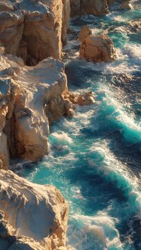 Coastal Waves crashing against rugged rocky shore background
