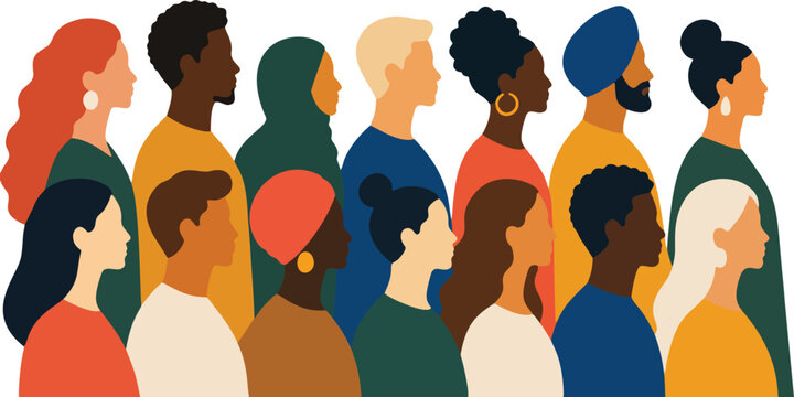Multicultural People Side Profile Diversity Community Illustration