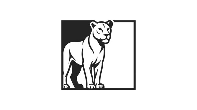 Stylized lioness silhouette emblem standing confidently front view