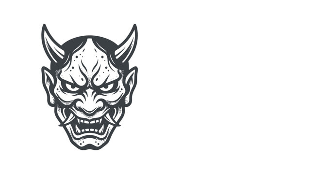 Stylized oni mask illustration with horns and fierce expression
