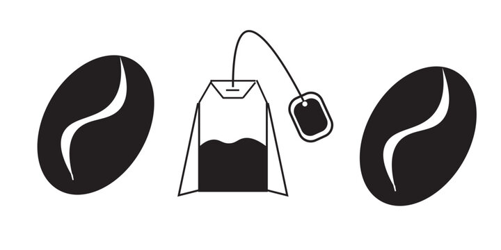 coffee bean and tea bag icons for beverage related designs