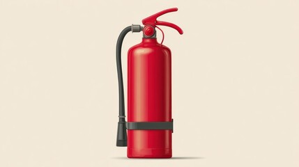 Obraz premium Red fire extinguisher against a neutral background for safety and security themes