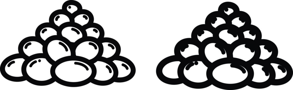 Two piles of round objects arranged in a triangular pyramid shape