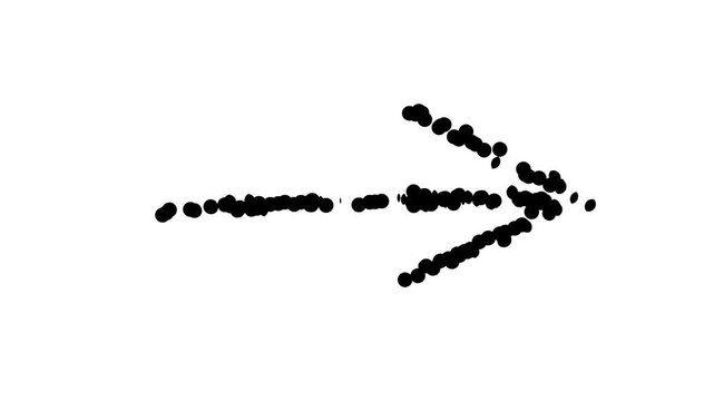 Black dotted arrow pointing right on white background, minimal hand drawn direction symbol with stippled texture and clean empty space