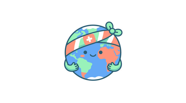 Sad Earth Holding Itself With Bandages and Cross