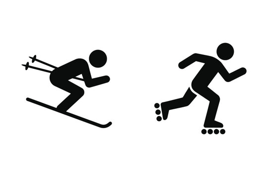 Skiing and Rollerblading Sports Icons Set Isolated