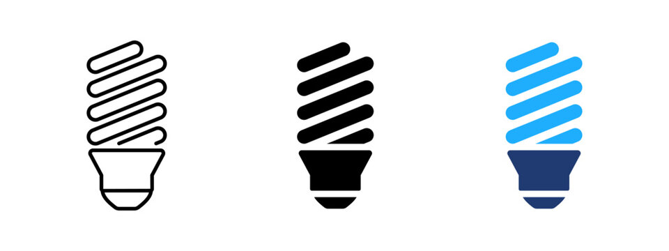 Energy saving bulb icon. Spiral lamp symbol. Compact fluorescent sign. Efficient lighting pictogram for electricity, power, illumination and home energy design.