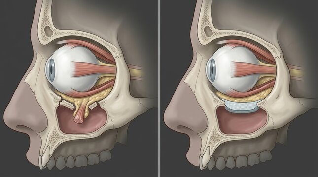 Orbital floor reconstruction with mesh implant for orbital blowout fracture repair