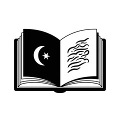 Open book with crescent moon star. © nuha