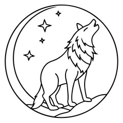 Fototapeta premium Wolf Howling at Moon Minimalist Line Art