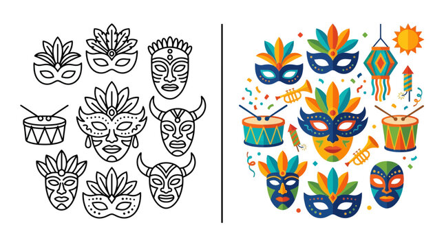 Carnival and masquerade mask icons set