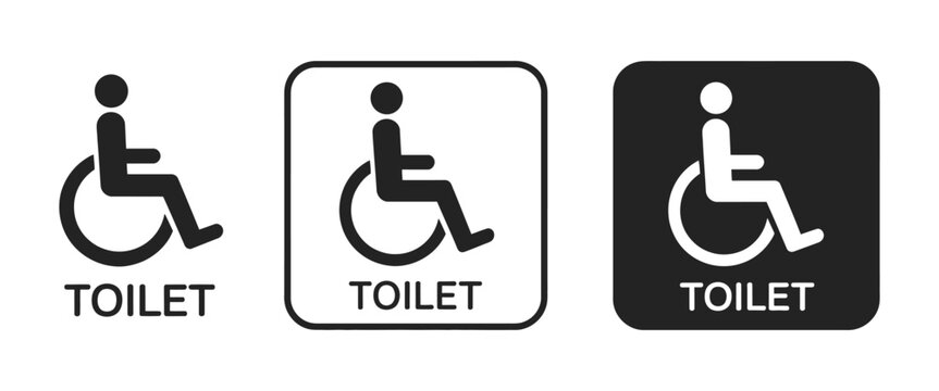Wheelchair accessible toilet signs, disability restroom symbols, inclusive accessibility wayfinding