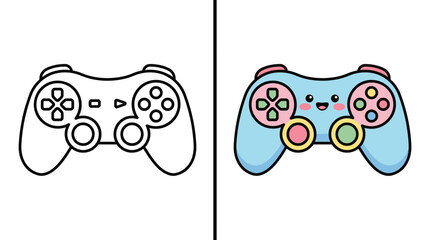 Cute cartoon gamepad controller coloring book illustration. © Graphic_art