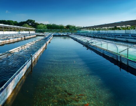 fish farming tanks with water and fish