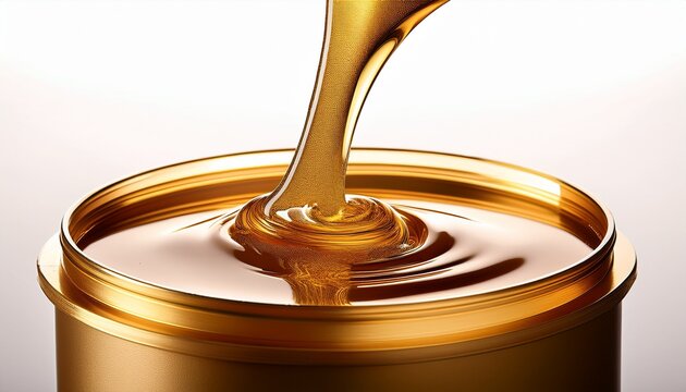 golden viscous liquid flowing into container