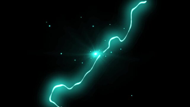 Lightning energy shot effect, with electric bolt discharge, powerful thunder flash, dynamic storm force animation, glowing overlay motion graphics, on black background