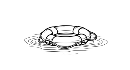 Life preserver ring floating on rippling water, hand-drawn sketch © illustration vector 