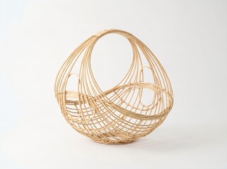 Obraz premium Empty woven rattan basket with handle isolated on white background for home decor