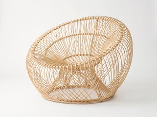 Obraz premium Modern round rattan chair with open weave design isolated on white background