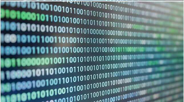 Binary Code Matrix: Digital Data Streams in Green and Blue Hues