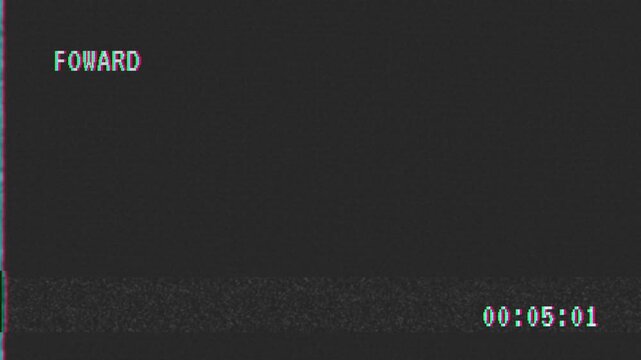 Old vhs tape forward animation with analog glitch and timestamp